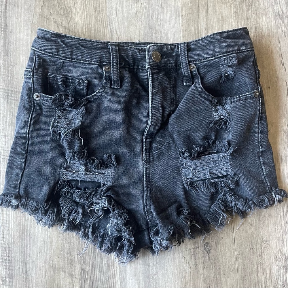 Black denim high waisted shorts